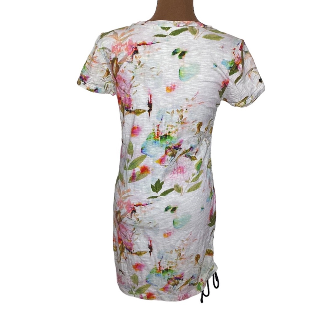 Pam & Gela Short Sleeve Side Shirred Mini Dress Multi floral print slub cotton M - Picture 3 of 12